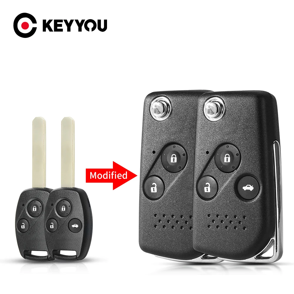 KEYYOU 1PCS Update Modified 2/3 Buttons Car Key Shell For Honda Accord Pilot Cr-V Key Housing Civic Insight Ridgeline 2003-2013