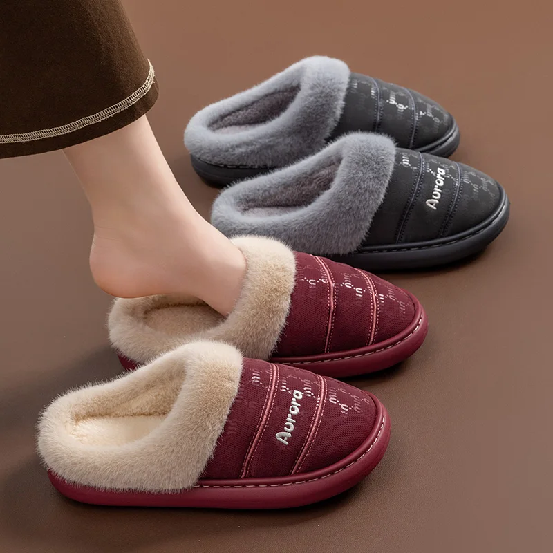 أحذية نسائية مقاومة للماء وغير قابلة للانزلاق سميكة للثلج الدافئ، شباشب قطنية مريحة للرجال، أحذية شتوية داخلية من القطيفة للزوجين #5