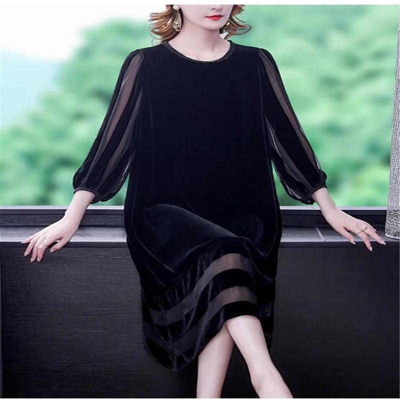 Women Autumn & Winter Elegant Velvet Dress Festa High Quality Long Cocktail Party Robe Femme Vintage Designer Vestidos