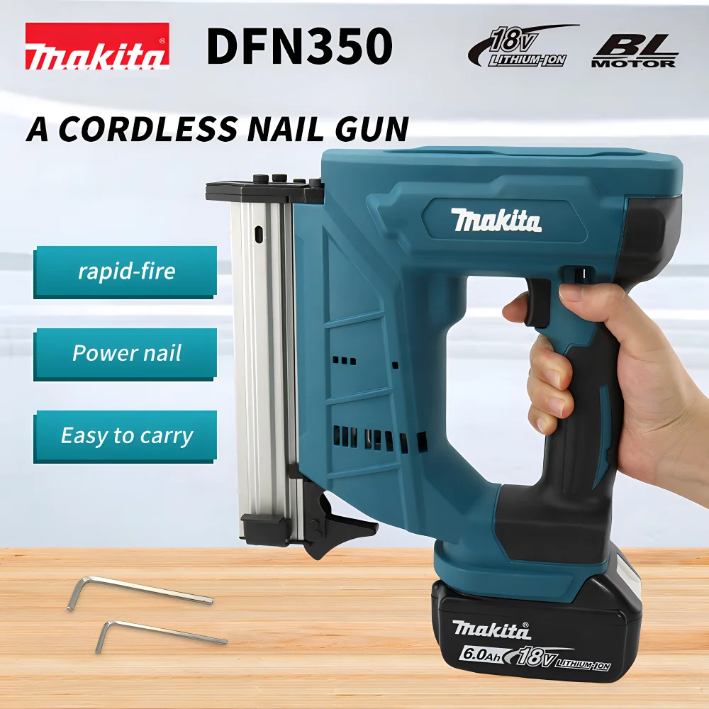 Makita DFN350G Cordless Electric Nail Gun Rechargeable 18V Lithium Battery Wireless Pneumatic Woodworking Tray Power Tool