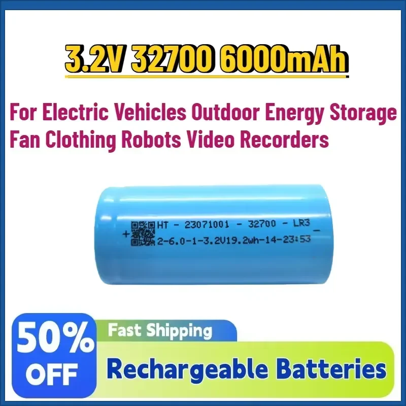3.2V 32700 6000mAh 5C Power LiFePO4 Battery for Electric Vehicles Outdoor Energy Storage Fan Clothing Robots Video Recorders