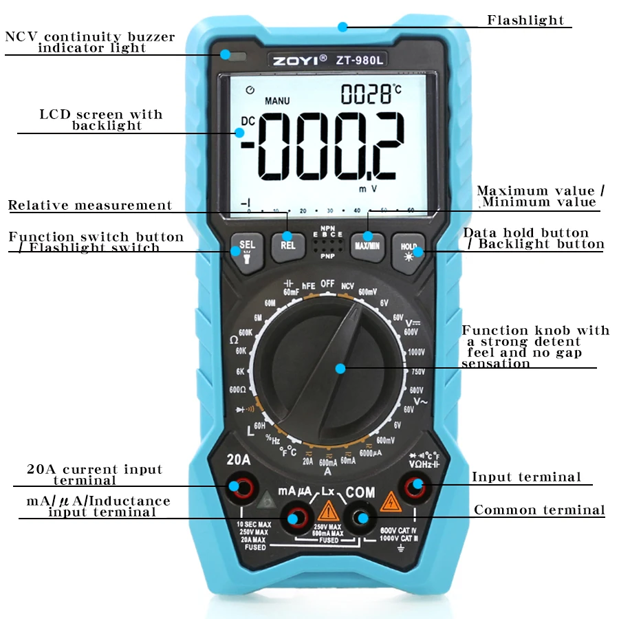 ZOYI ZT-980L digital inductor capacitor high precision multimeter