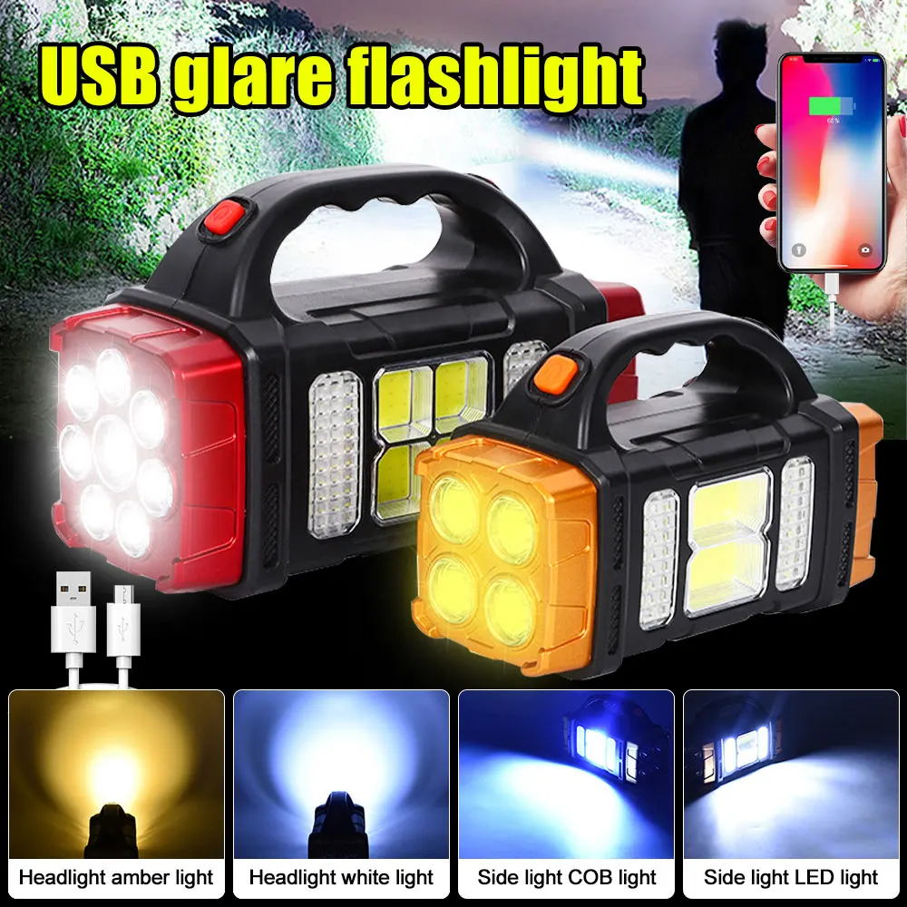 76LED+COB Solar Rechargeable Flashlight With COB Work Light 4 Gear Torch Portable Waterproof Lantern Camping Hiking Solar Light