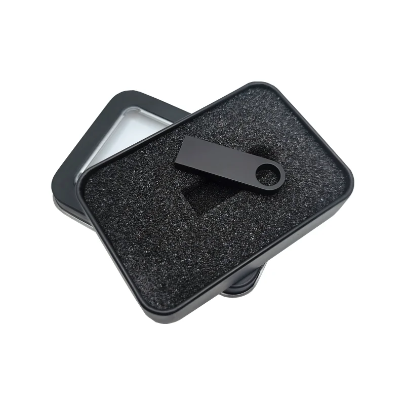 Free Custom Studio LOGO Mini Black Metal USB2.0 Flash Drive with Transparent Window Metal Box 4GB 8GB 16GB 32GB 64GB 128GB