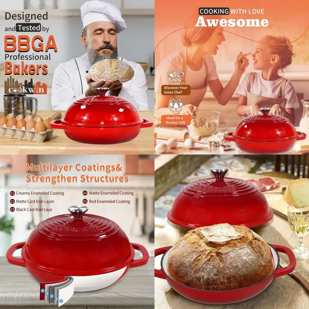 

11 Enamel Dutch Oven with Lid, 6 Quart for Homemade Sourdough Bread, Silicone Baking Mat Included - Perfect Bread Pan Gift
