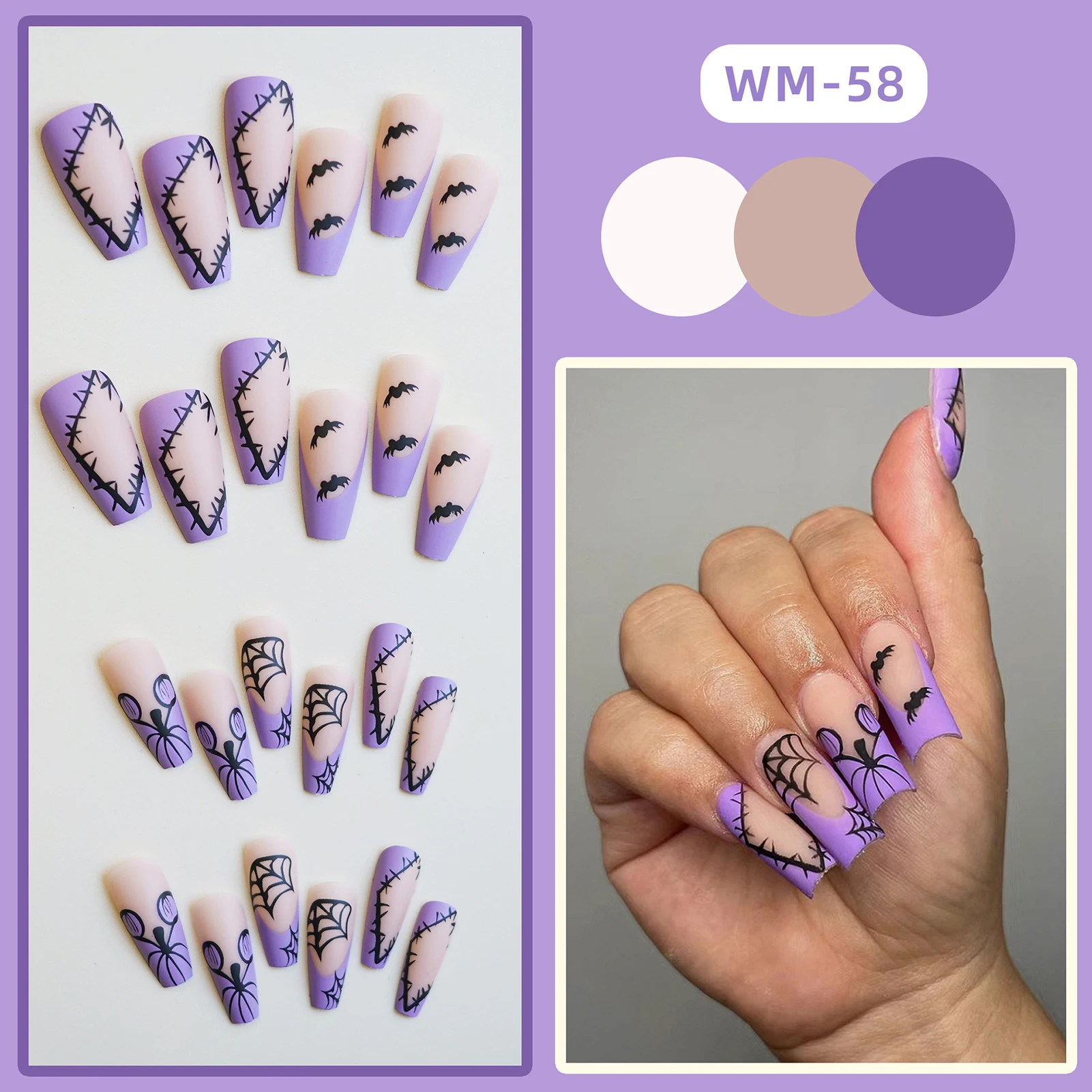 Frosted Halloween Press-on Nail Bright Color Stylish Color Matching Fake Nail for Hand Decoration Nail Art