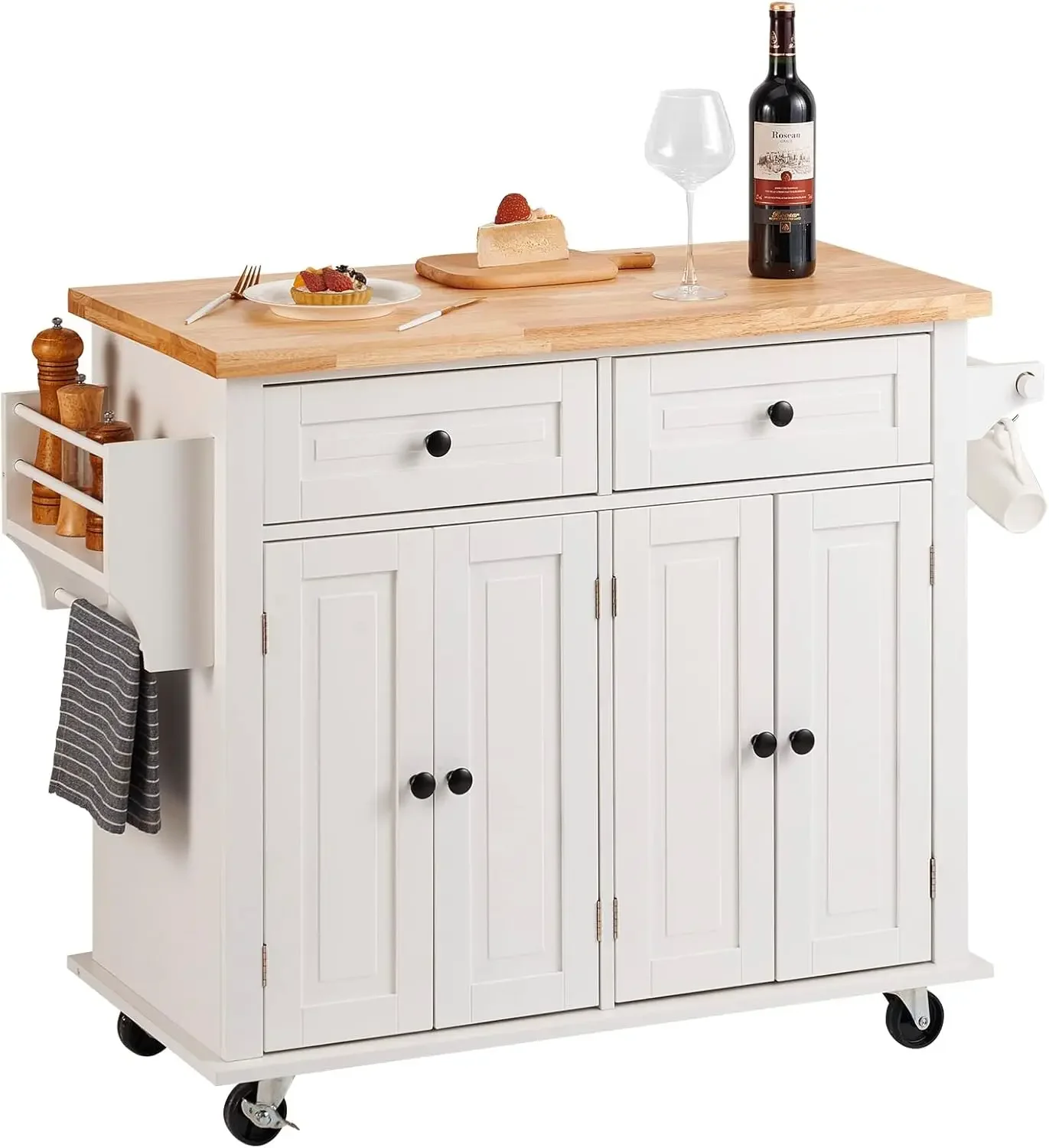 

VEVOR Kitchen Island Cart with Solid Wood Top, 35.4" Width Mobile Carts with Storage Cabinet, Rolling Kitchen Table with Spice