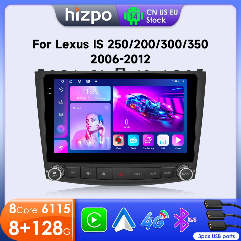 Hizpo Android 14 For Lexus IS250 200 300 350 2006-2012 Car Radio