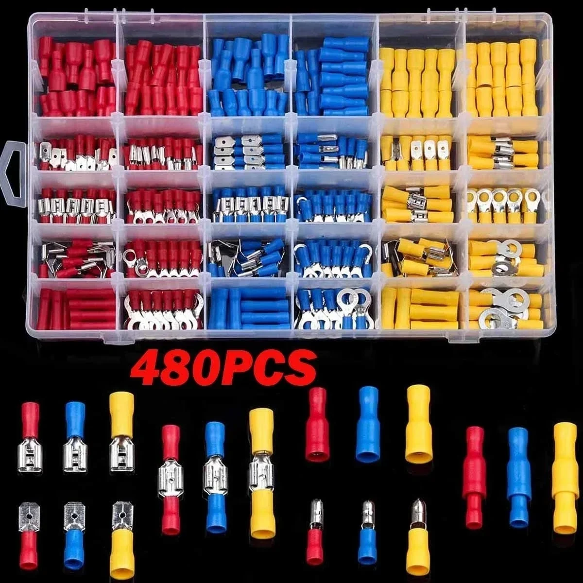 102/280/480PCS Isolierte Spaten Terminal Kabel Stecker Draht Crimp Spatel Butt Ring Gabel Kit Ring Lug gerollt Terminal Kit