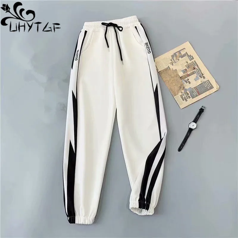 

UHYTGF Spring Autumn Pants For Men Students Loose Bundle Feet Sweatpants Male Drawstring Elastic Waist Casual Men's Trousers 340