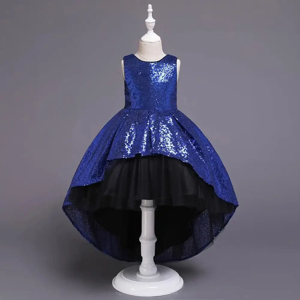 Vestido de verão para meninas de 4 a 10 anos, vestido de princesa com lantejoulas, algodão, alta qualidade, para festa