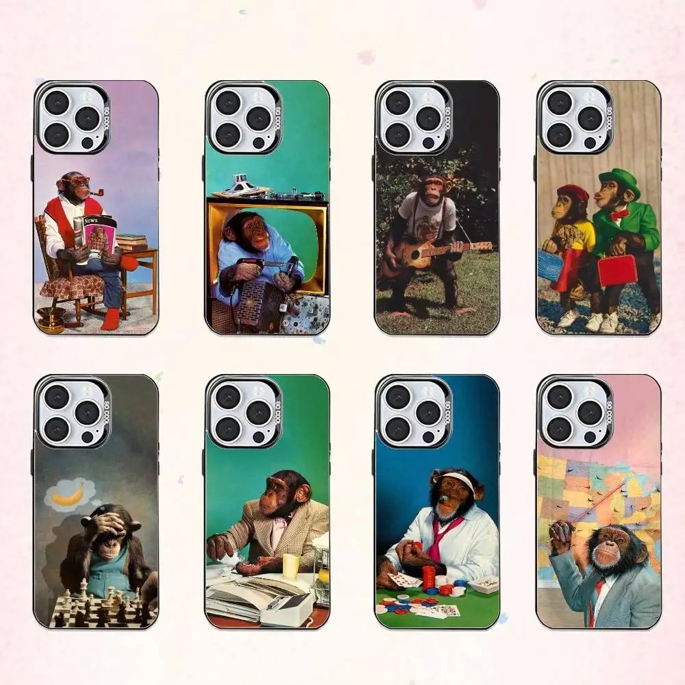 

Cool M-Monkey G-Gorilla Ape Phone Case For iPhone17,16,15,14,13,12,11 Plus,Pro Max Colored Silver Plated Inside Cover