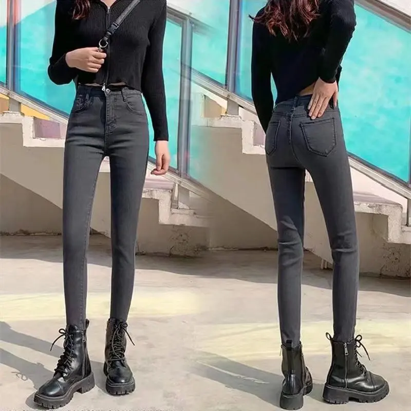 

Женские джинсы с высокой талией, облегающие, утягивающие, брюки-карандаш, весна-осень, новый стиль, из хлопковой эластичной ткани, износостойкие