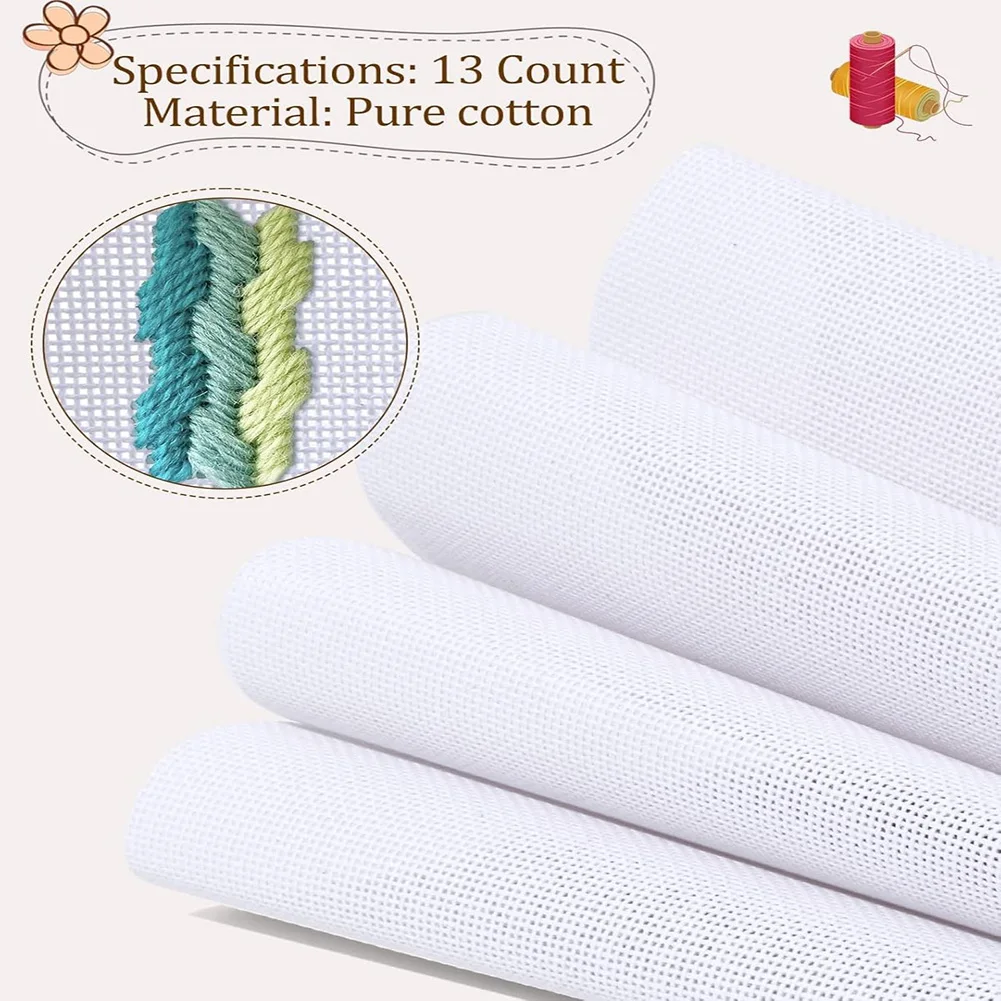 

Набор для вышивания: 4 шт. холста для вышивки крестом 13ct, 12x18 дюймов, белый, с инструментами, стартовый комплект