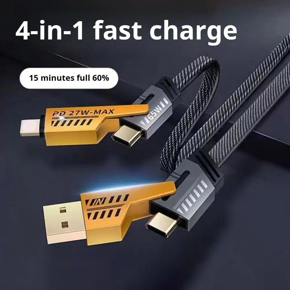 100/150/200CM 4-In-1 Charging Cable USB Type-C 8Pin 65W 480Mbps Fast Charging Phone Data Cable Wire Cord For Android/iPhone