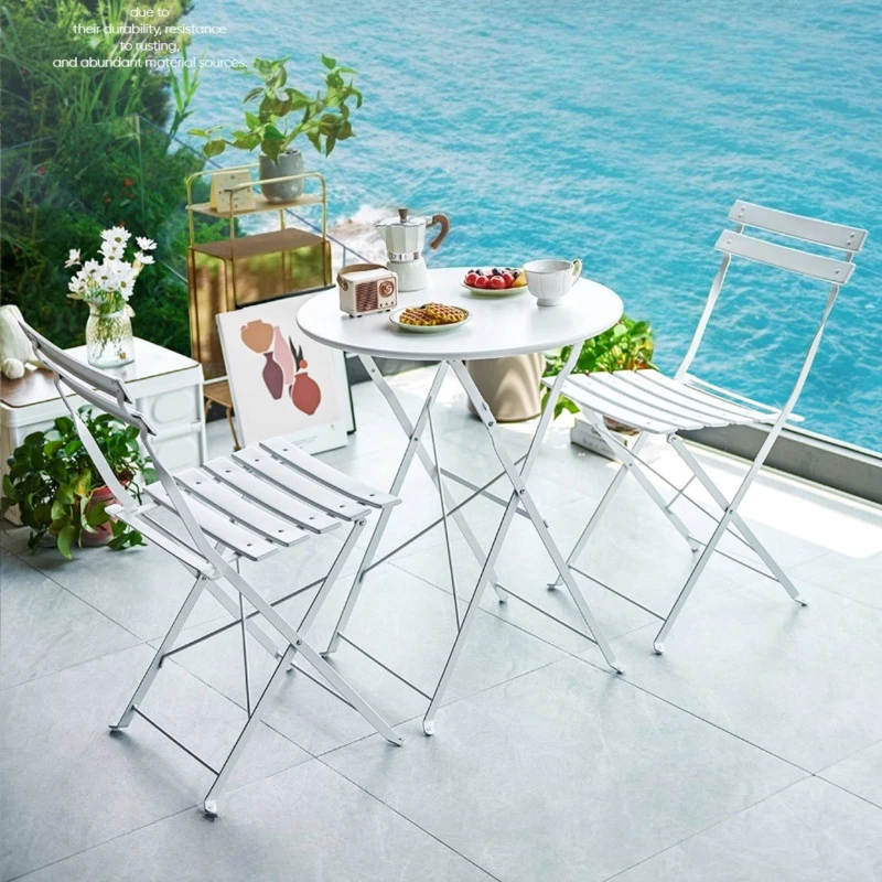 white foldable outdoor table and chair portable lightweight simple modern terrace set muebles exteriores terraza patio furniture