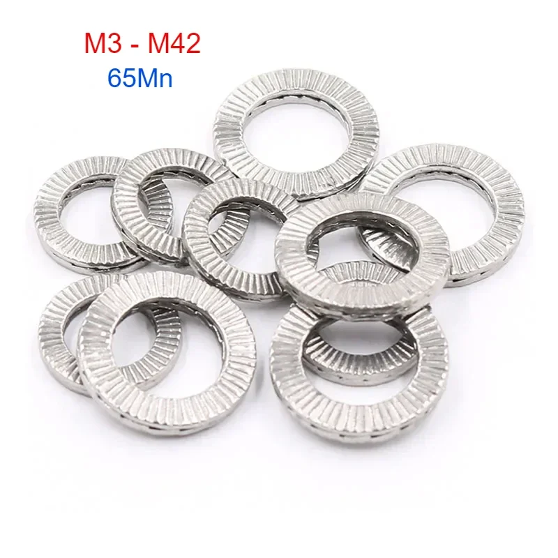 M3 M4 M5 M6 M8~M42 Double Stack Self-Locking Spacer 65Mn Bite Type With Teeth Non-Slip Locking Wedge Shims