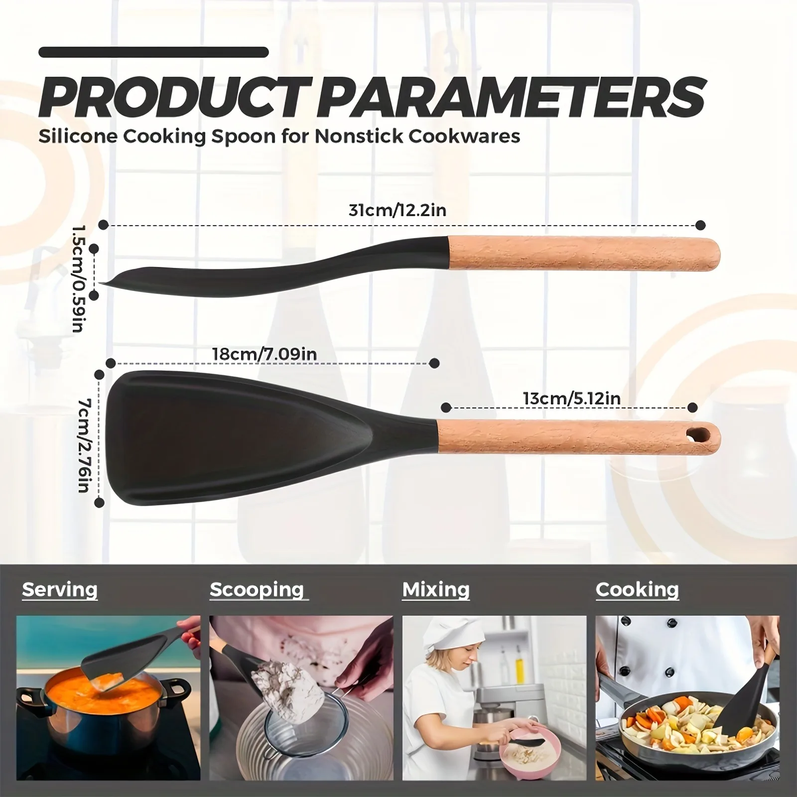 Professional Silicone Cooking Spatula, Heat Resistant up to 600°F, 12 Inch, Ideal for Non-Stick Cookware & Food Preparation