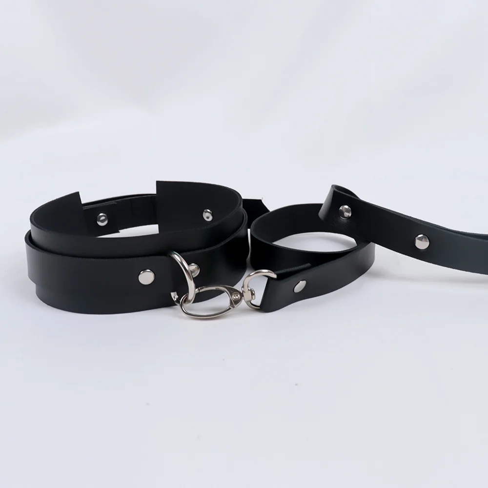 Exotic Accessories of Bdsm Slave Bondage Leather Collar with Leash Belt Choker Necklace Animal Pet Accessories Adjustable Black