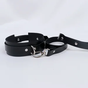 Accesorios exóticos del collar de cuero de esclavitud esclavo BDSM con collar de gargantilla de correa accesorios para mascotas de animales negros ajustables 12 Mejor collar de ventas SM - №6