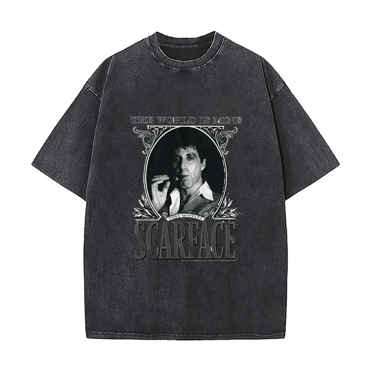 The World Is Mine Scarface design 2025 Washed Vintage T-Shirts Street Hip Hop Retro Punk T Shirt
