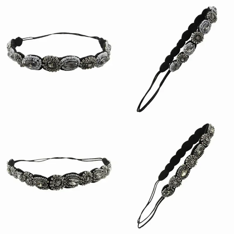 Fashion Bohemian Rhinestone Hair Band Elastic Headbands Vintage Turquoise Beaded Tiara with Elasticity Headbands Women Headwear