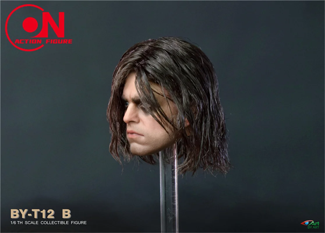 BY-ART BY-T12 1/6 Sebastian Stan Head Sculpt, Tête de greffe de cheveux, Modèle Carimplanté Fit 12 en effet, Figurine d'action de soldat masculin