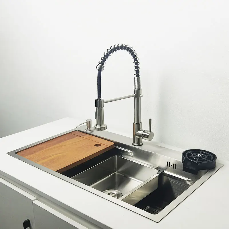 

Kitchen Sink 304 Stainless Steel Sinks Above Counter Washing Basin with Chopping Board Cup Washer Multifunctional Kitchen Sink