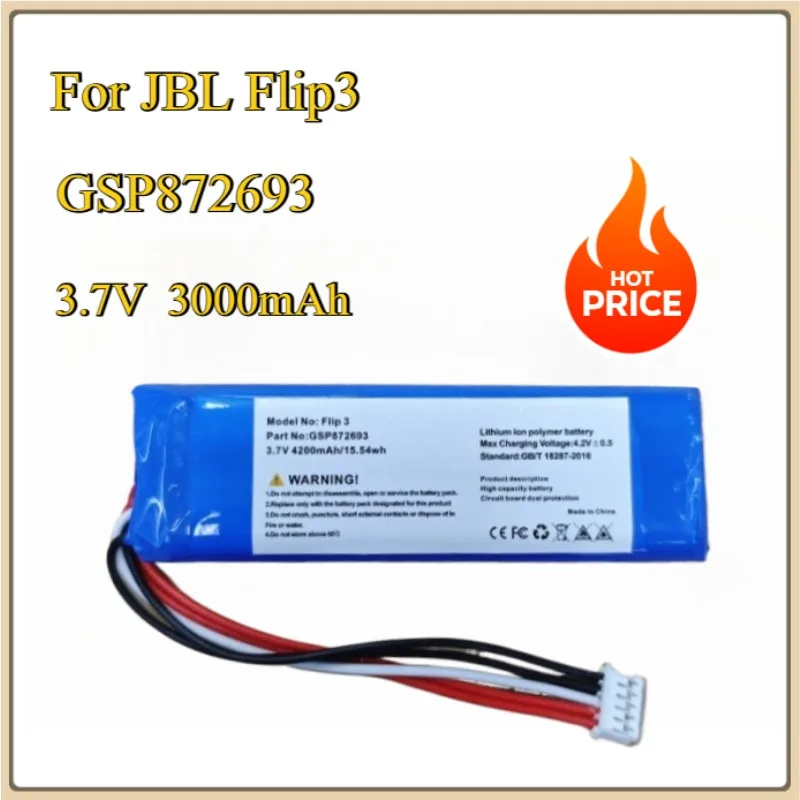 

New Replacement Battery For JBL Flip3 Kaleidoscope 3 audio lithium battery GSP872693 3000mAh rechargeable