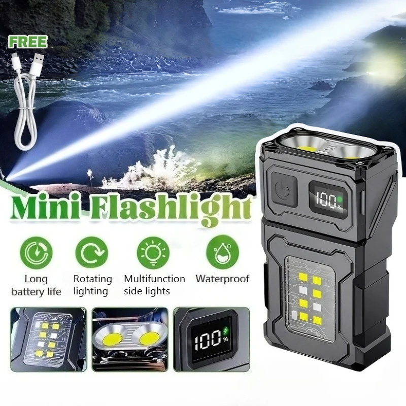 

Перезаряжаемый USB-фонарь LED, миниатюрный портативный фонарик с магнитом, суперяркий кемпинговый фонарь, боковой COB-фонарь для экстренных работ