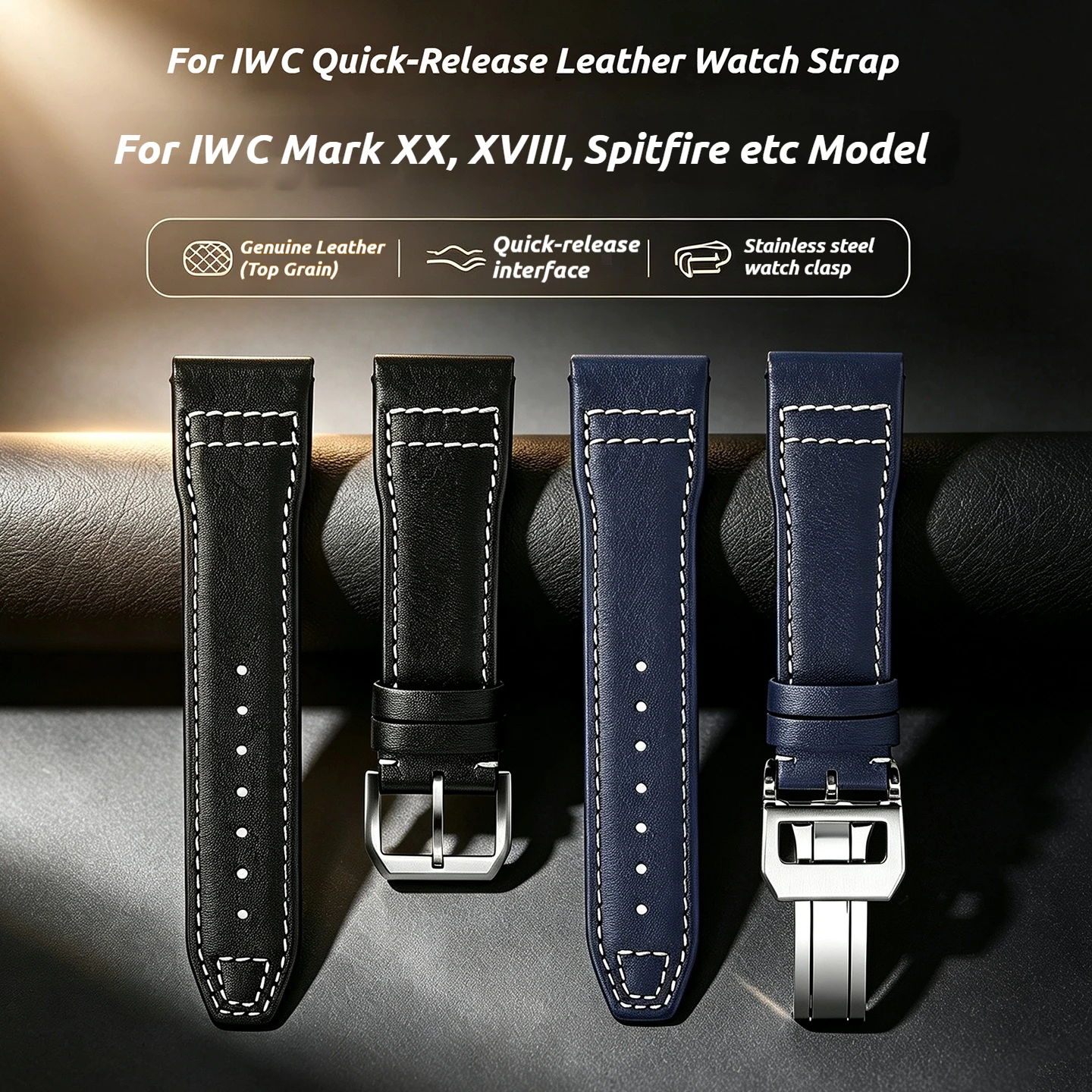 Quick Release Cowhide Leather Watch Band For IWC Pilot Watch Mark XX XVIII Spitfire Strap 20mm 21mm Replacement Wristband Men