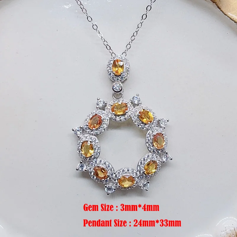 Dazzling Crystal Pendant for Daily Wear 3mm*4mm Total 1.1ct Natural Citrine Necklace Pendant Solid 925 Silver Citrine Jewelry