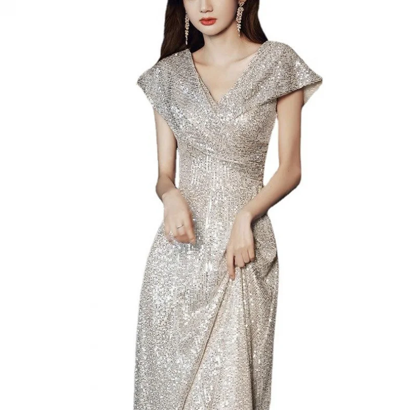 Banquet Evening 2024 New Champagne Sequined Elegant Gorgeous Socialite Dress Slimming