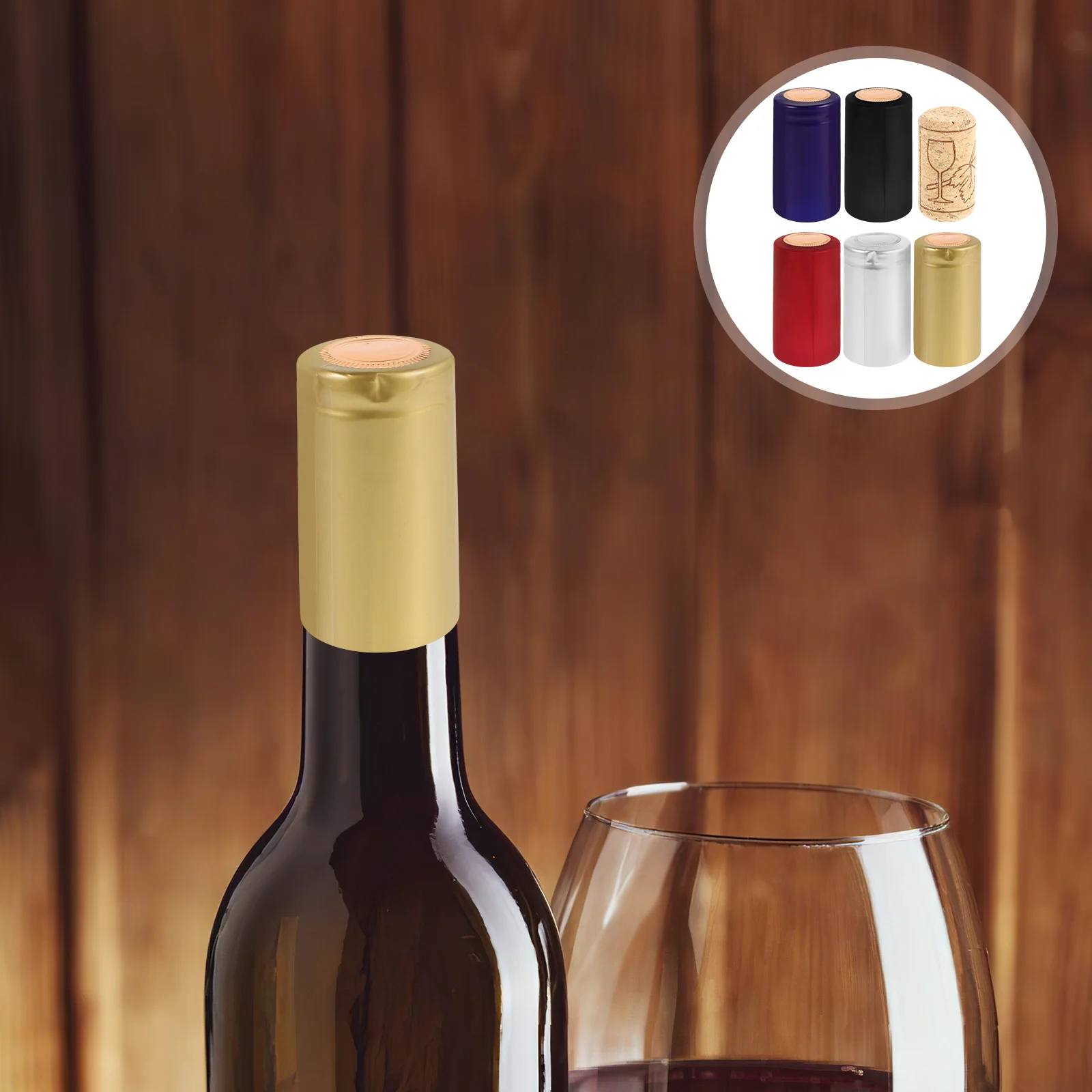 

130Pcs Wine Bottle Seal Stoppers Heat Shrink Covers Durable PVC Wraps Disposable Shrink Caps for Whiskey Wine Bottle Top Covers