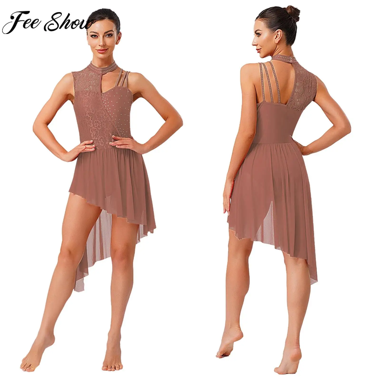 المرأة الحديثة الغنائية ملابس رقص الجمباز فستان الأزهار الدانتيل الراين فساتين الباليه الشكل التزلج الفالس اللاتينية تشا تشا Dancewear