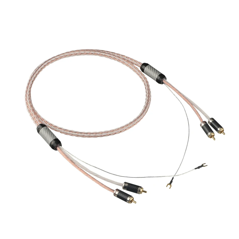 8TC 16-core single crystal copper HiFi Audio RCA Tonearm Cable with Ground Wire for LP Vinyl Record Turntable Phonograph