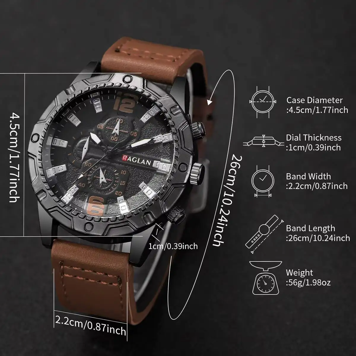 ファッションレザーストラップメンズビジネスウォッチカジュアルアラビア数字ダイヤルクォーツ時計リロイHombre（箱なし）