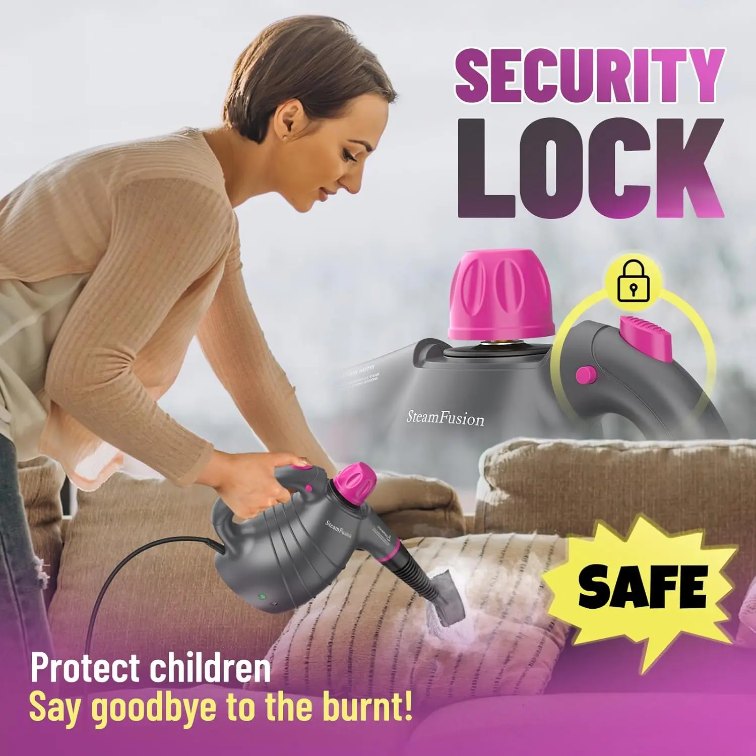 10種類のアクセサリー付きハンドヘルドスチームクリーナー、家庭、車、室内装飾、目地などに安全な多用途スチーマー