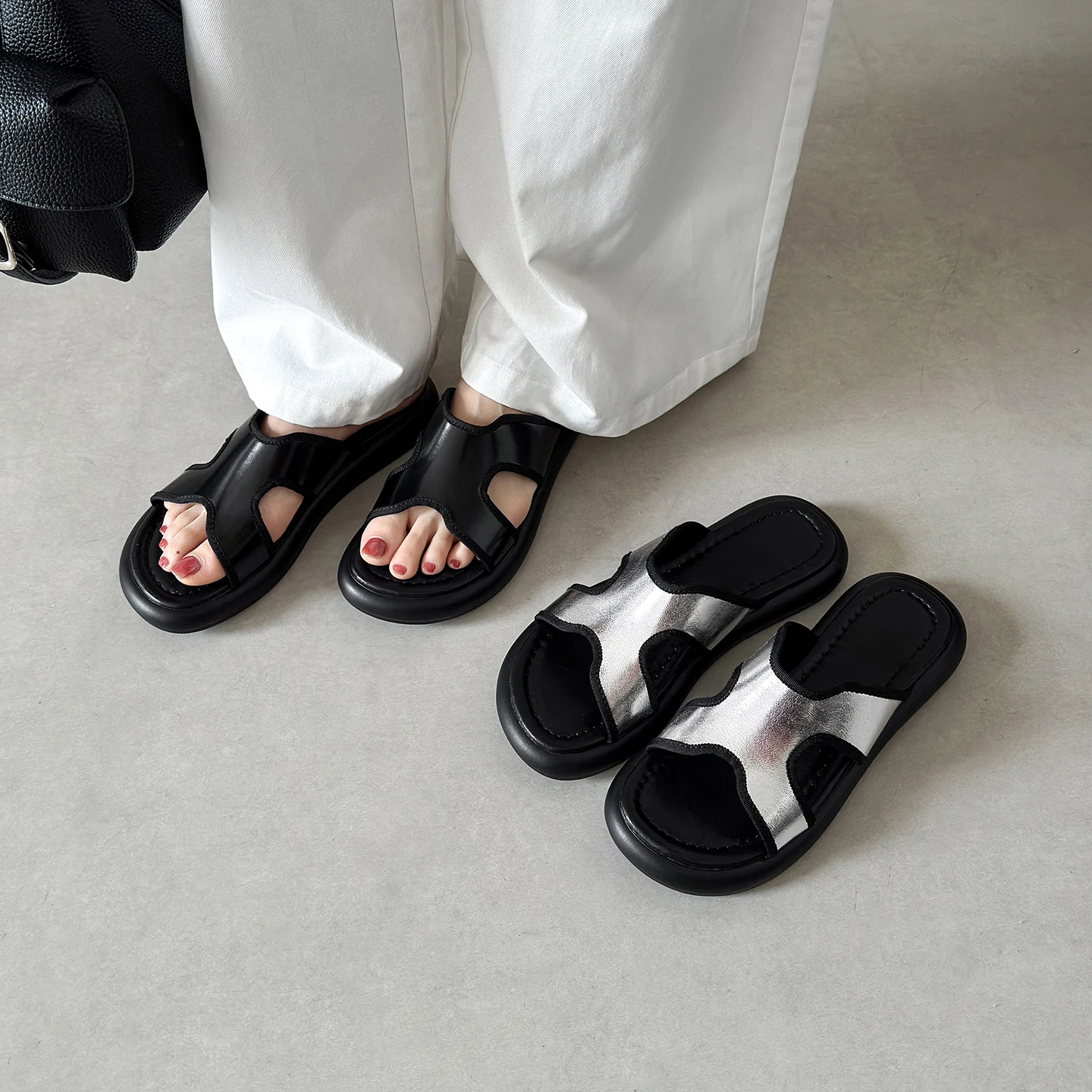 2026 summer women sandals natural leather plus size 22-25cm sheepskin+microfiber open toe platform mules women slippers fashion