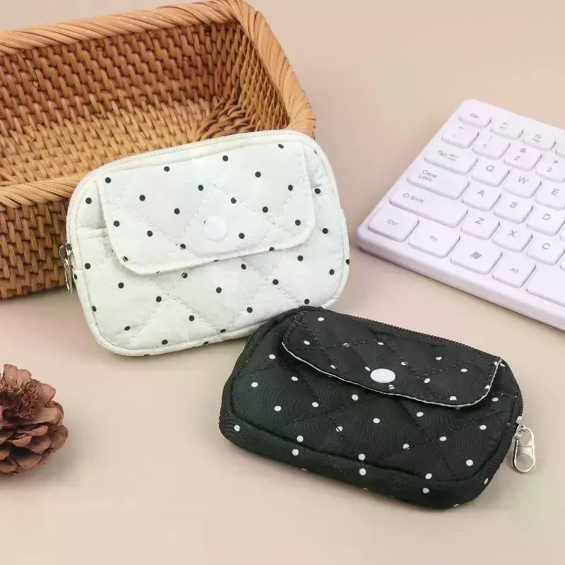 

Kawaii Cute Polka Dot Coin Purse Korean Style Small Wallet Keys Card Holder Large Capacity Sanitary Napkin Pouch For Girls Gift