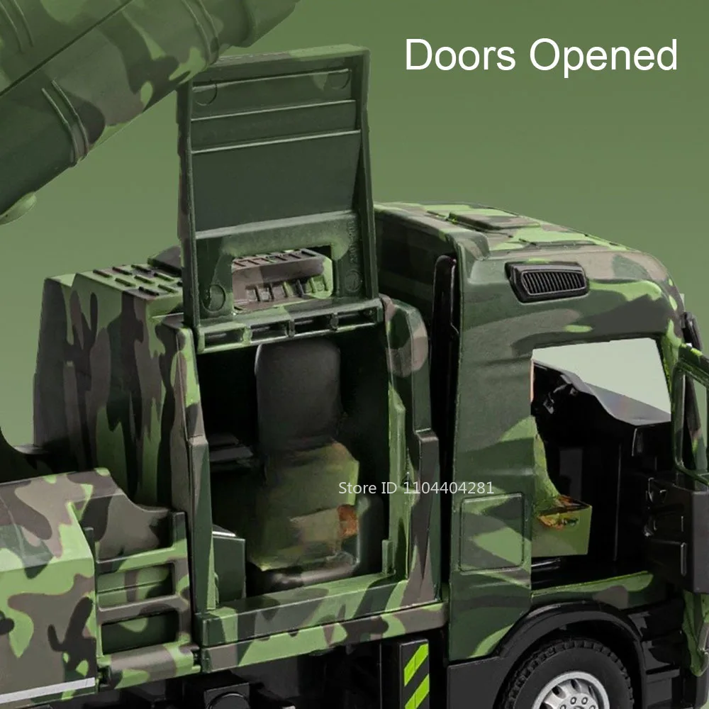 1:32 Intercontinental Missile Vehicle Alloy Drone Launch Car Diecast Model Toys Doors Opened Sound Light Pull Back Toy Boy Gifts