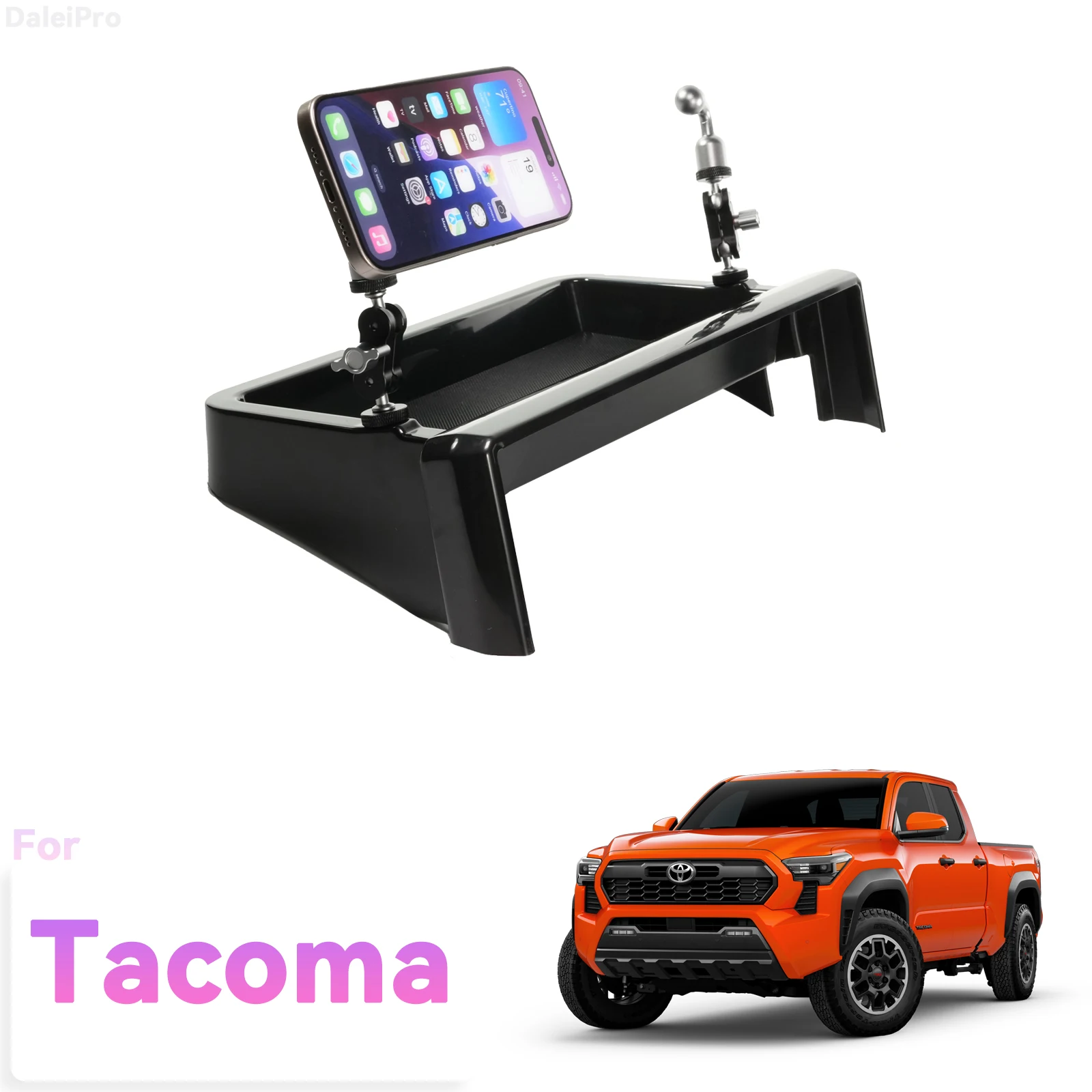 For Toyota Tacoma 4th Gen 2024 2025 2026 Screen Fixed Storage Box with Accessory Mounting port, Camera/Phone Mount & Box Kit