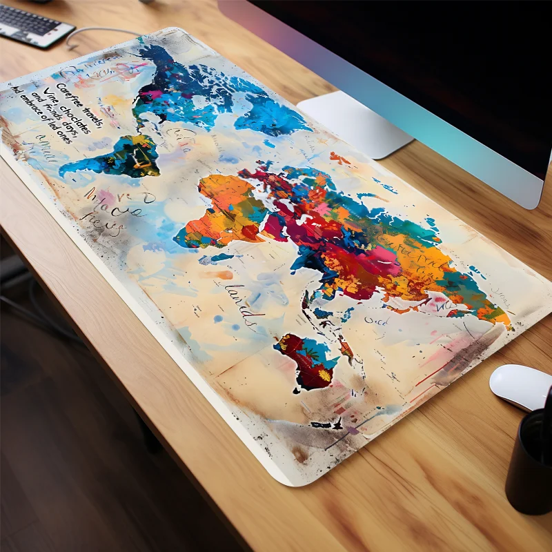Colorful World Map Mouse Pad Computer Desk Mat Keyboard Pad Rubber Non-Slip Gift for Friends Teens Girlfriend Boyfriend Workers