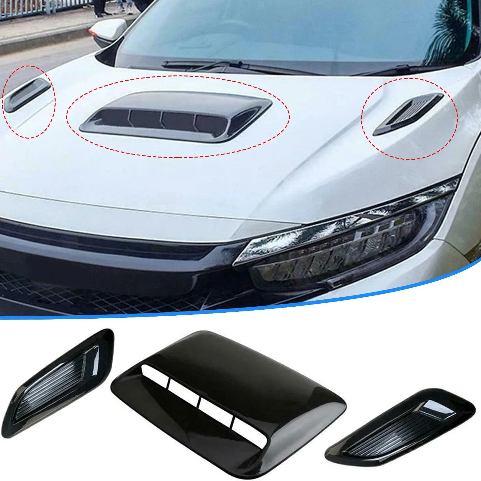 Universal For Most Car Air Flow Intake Hood Scoop Vent Bonnet Decor Cover Center Side Air Outlet Hood Auto Exterior Accessories