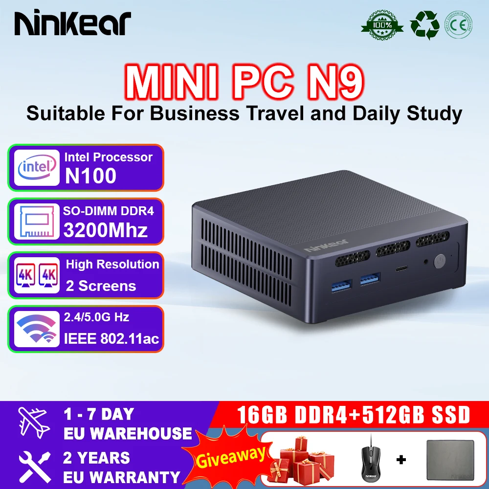 Ninkear n9 mini pc intel n95/n100 bis zu 3,4 ghz 16gb ddr4 512gb ssd für windows wifi 6