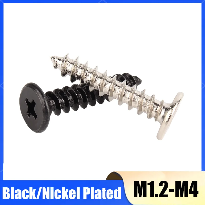 30~200Pcs Black/Nickel Plated M1.2 M1.4 M1.7 M2 M2.3 M2.6 M3 M3.5 M4 Phillips Ultra Thin Flat Head Self-Tapping Wood Screws
