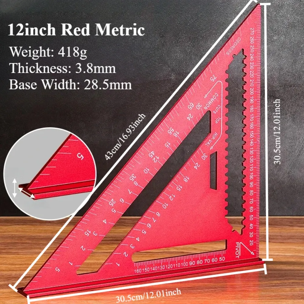 7''/12'' Metrisches Holzbearbeitungs-Hochpräzisions-Dreiecklineal, Aluminiumlegierungslineal mit Ergonomischem Griff für DIY & Messungen – Detail 8