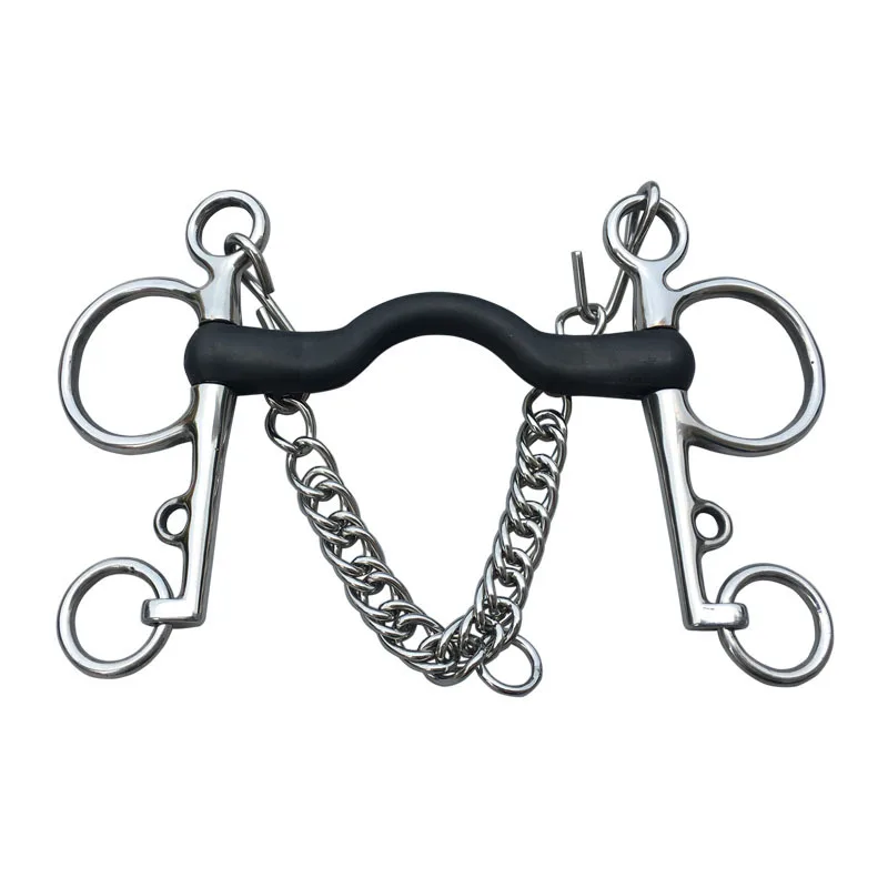 Western Style Horse Bit with Curb Hooks Chain Mouth Stainless Steel Harness Cheek for Horse Chewing equestrian