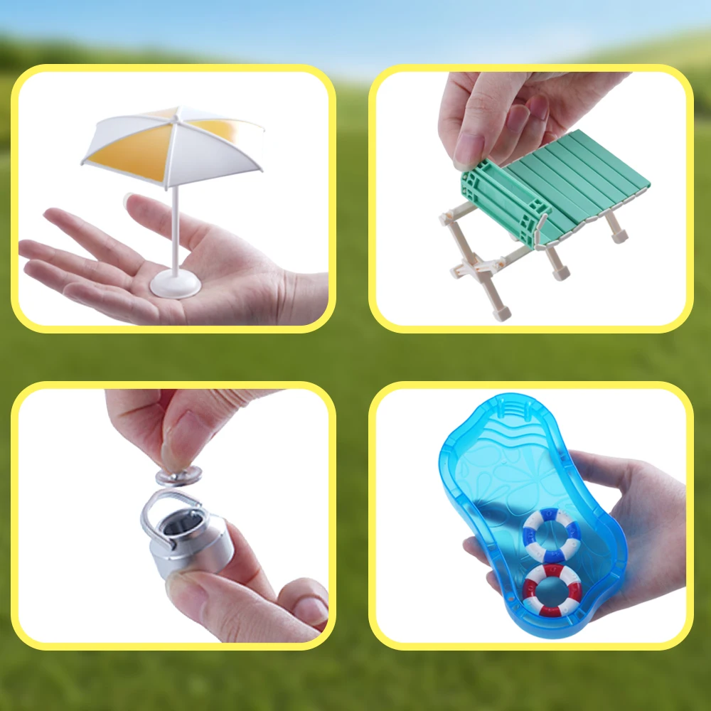 Miniatur-Möbel-Montage, DIY-Picknick-Set im Freien, Esstisch, Backen, Essen, Modell 1:12, Schwimmbad, Spielzeug, Geschenk