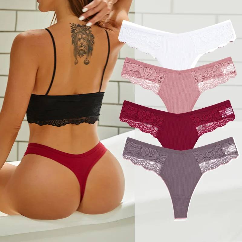 4PCS Baumwolle G-string Frauen Dessous Sexy Spitze Höschen Thongs Femme Unterwäsche Sexy Pantys Unterhose Dessous Spitze Dessous S-XL
